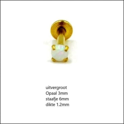 Tragus Helix Piercing – Wit Opaal – Goudkleur - Aramat Jewels - Piercings - cadeautip