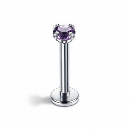 Tragus Piercing Zilverkleur Paarse Zirkonia 6mm 3mm - Aramat Jewels - Piercings - cadeautip