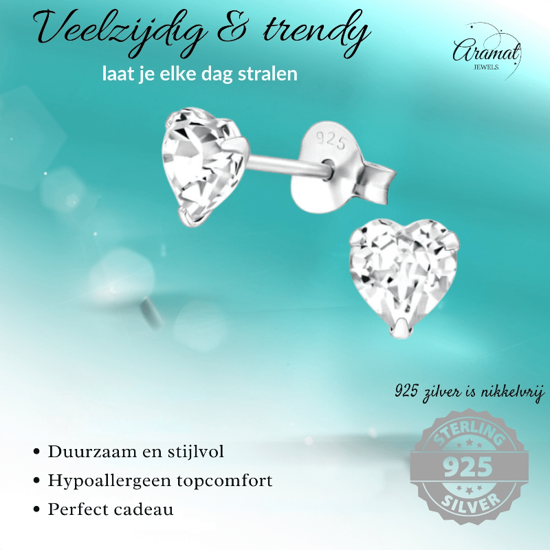 Transparante Hartjes Oorstekers 5 mm - oor1294 - 24394 - Oorbellen kopen# - 5mm - 925 Zilver - alles