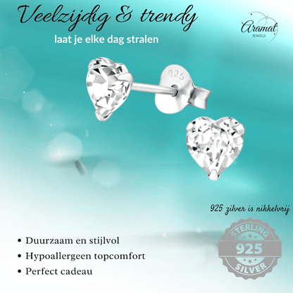 Transparante Hartjes Oorstekers 5 mm - oor1294 - 24394 - Oorbellen kopen# - 5mm - 925 Zilver - alles