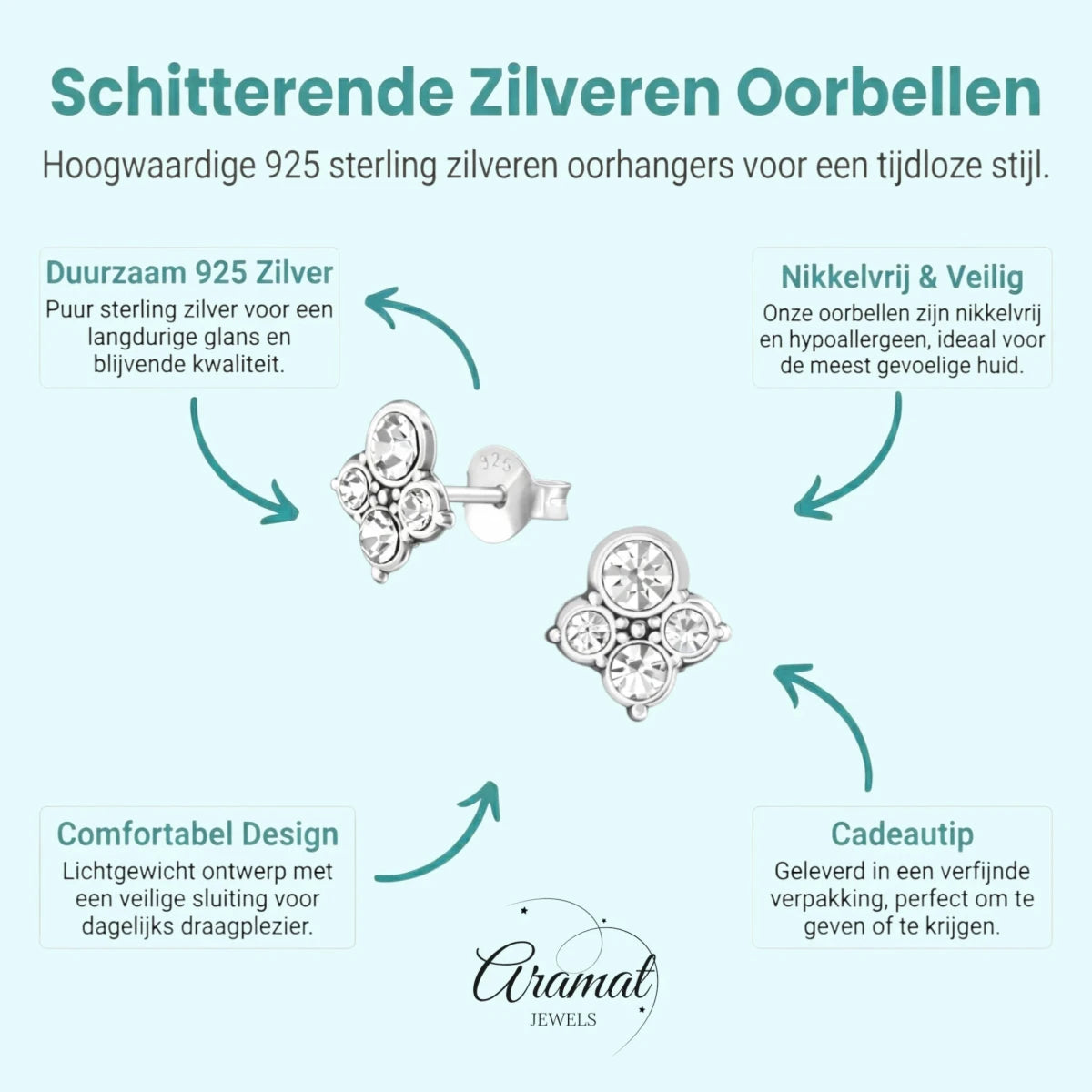 Transparante Kristal Oorbellen met 925 Zilver - Aramat Jewels - Oorbellen - cadeautip