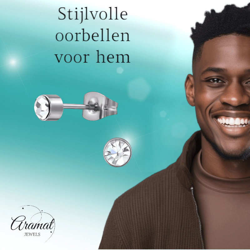 Transparante kristal oorstekers – 4mm zilver RVS - Aramat Jewels - Oorbellen - cadeautip