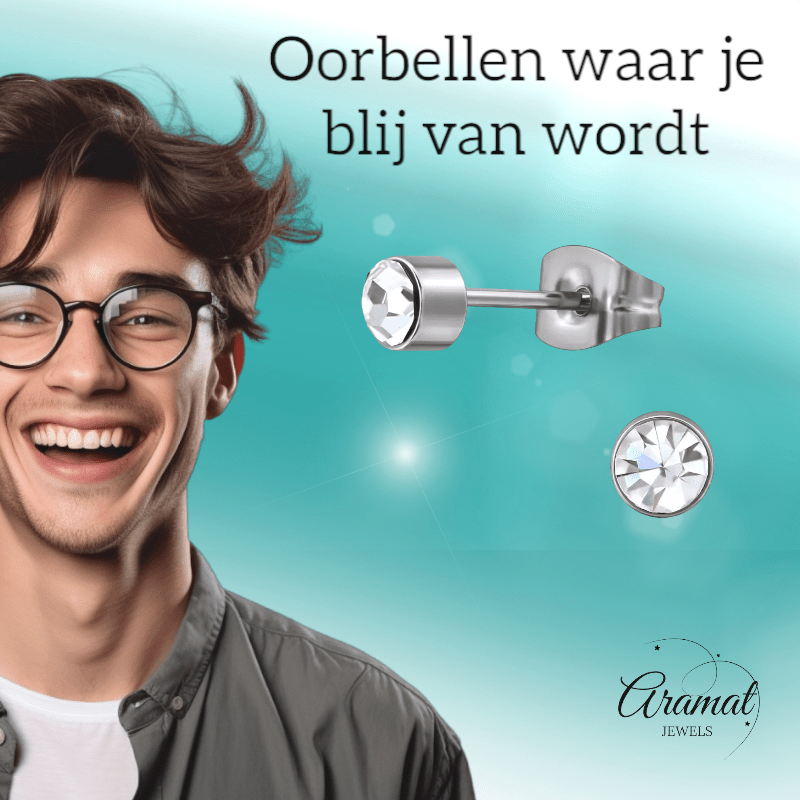 Transparante kristal oorstekers – 4mm zilver RVS - Aramat Jewels - Oorbellen - cadeautip