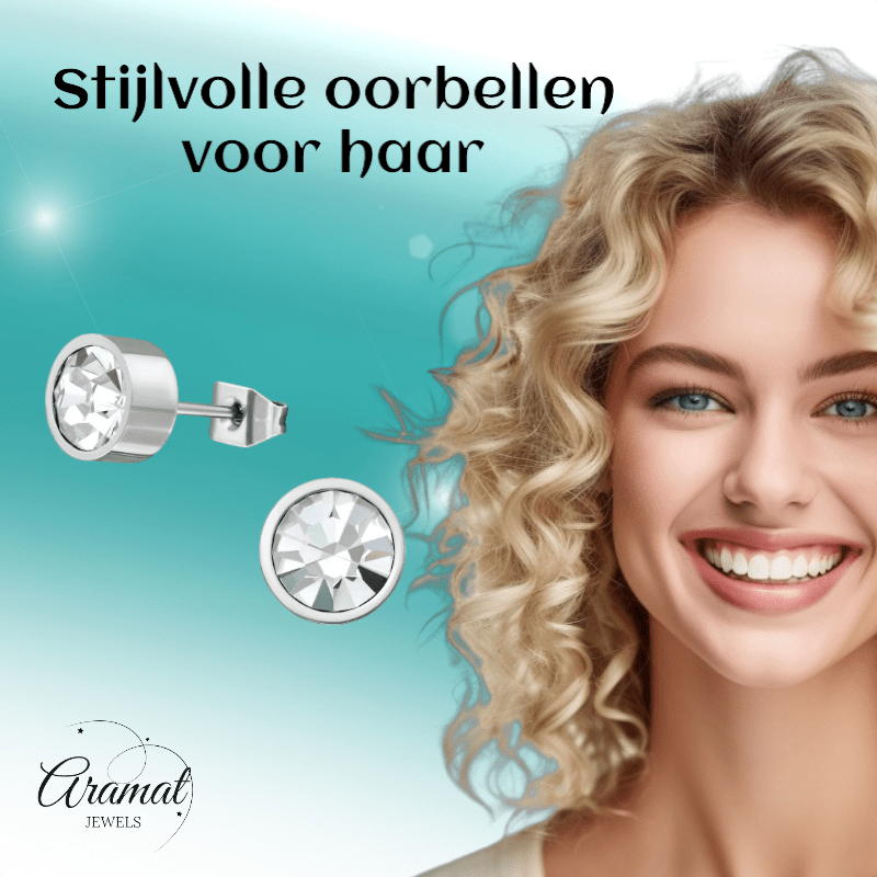 Transparante kristal oorstekers – 5mm zilver RVS - Aramat Jewels - Oorbellen - cadeautip