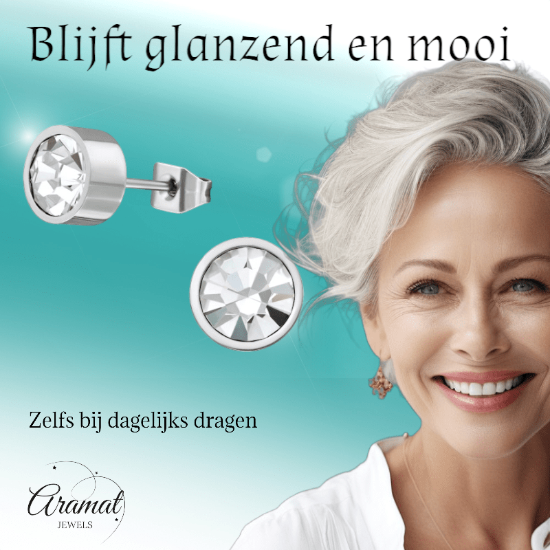 Transparante kristal oorstekers – 5mm zilver RVS - Aramat Jewels - Oorbellen - cadeautip