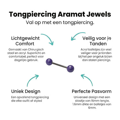 Een paar paarse glazen bollen op een zilveren staaf