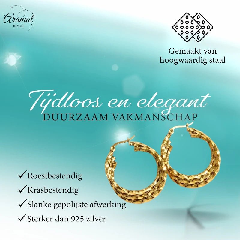 Triple Gedraaide Goudkleurige Oorringen - Statement Look - oor6280 - 538784 - Oorringen kopen# - 30mm - alles - cadeau