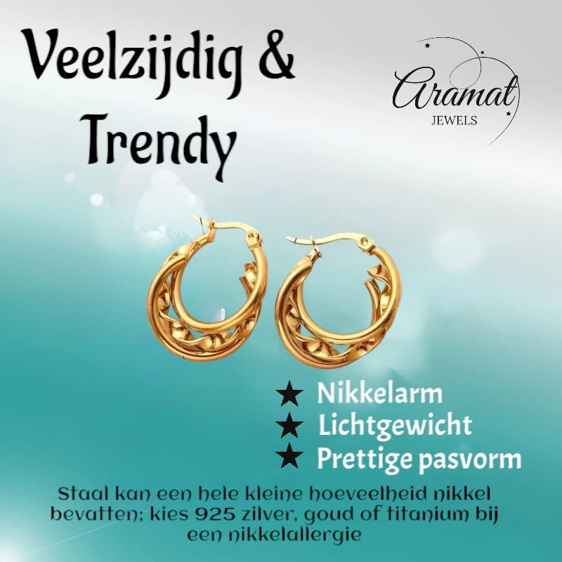 Triple Goudkleurige Oorringen Rond - 20x7mm - oor6293 - 647260 - Oorringen kopen# - 20mm - alles - cadeau