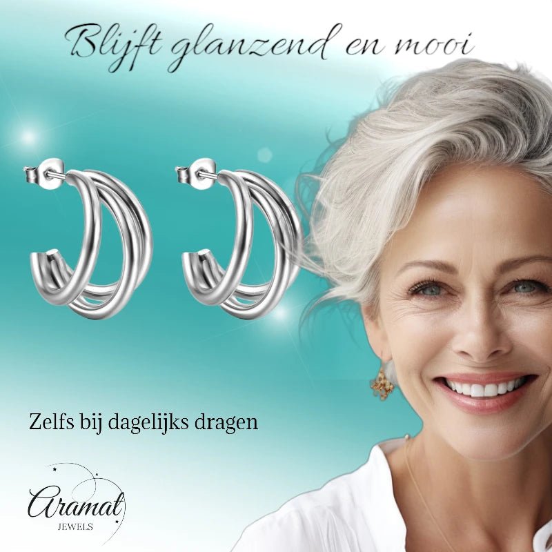 Triple Halve Oorringen RVS Zilverkleurig 25mm - oor6386 - 22982 - Oorbellen kopen# - 25mm - alles - cadeau