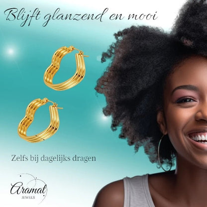 Triple Hart Oorringen Goudkleurig - Liefdevolle Statement - oor6283 - 827751 - Oorringen kopen# - 25mm - alles - cadeau