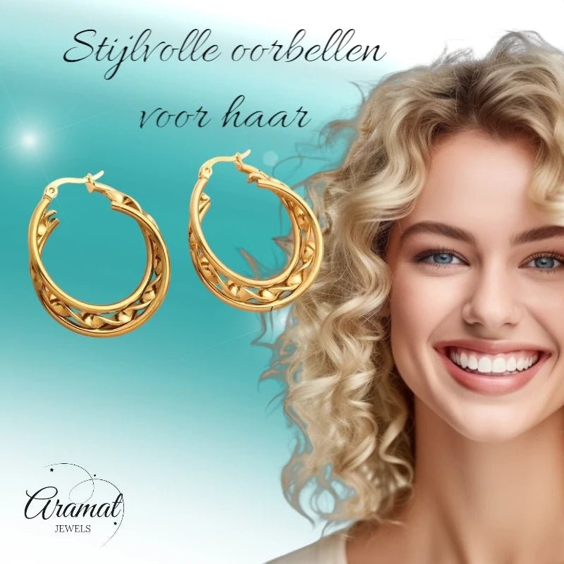 Triple Oorringen Rond 25x7mm - Goudkleurig RVS - oor6292 - 647259 - Oorringen kopen# - 25mm - alles - cadeau