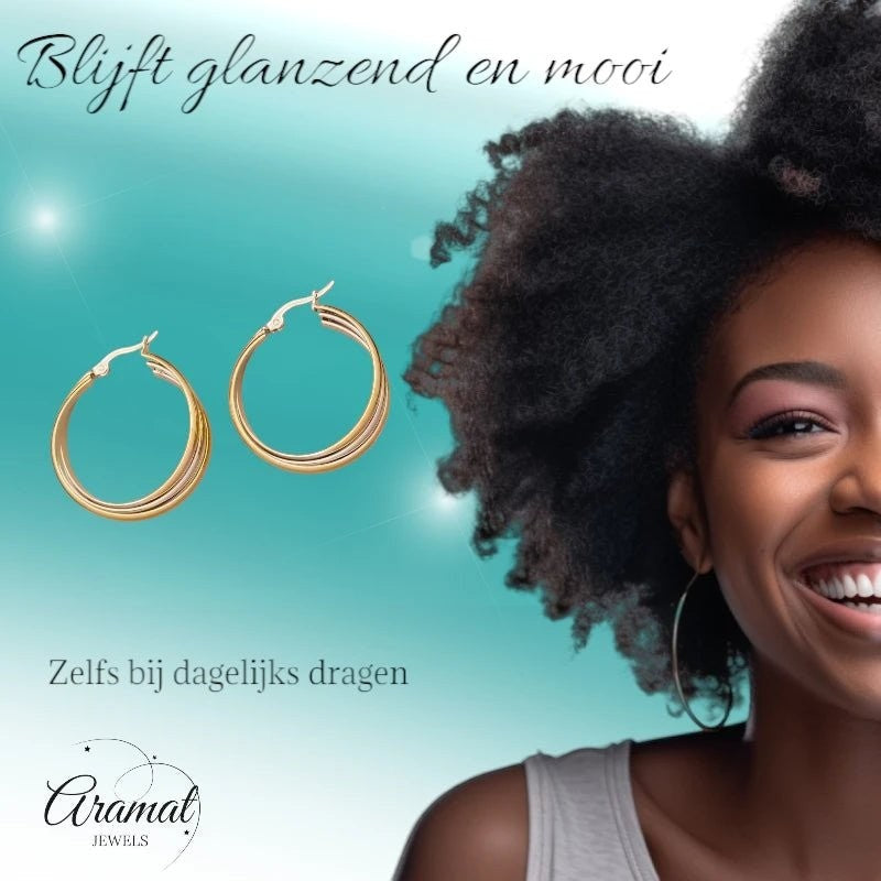 Triple Oorringen Rond Gekruist Bicolor - 35x15mm - oor6286 - 49845 - Oorringen kopen# - 35mm - alles - bicolor