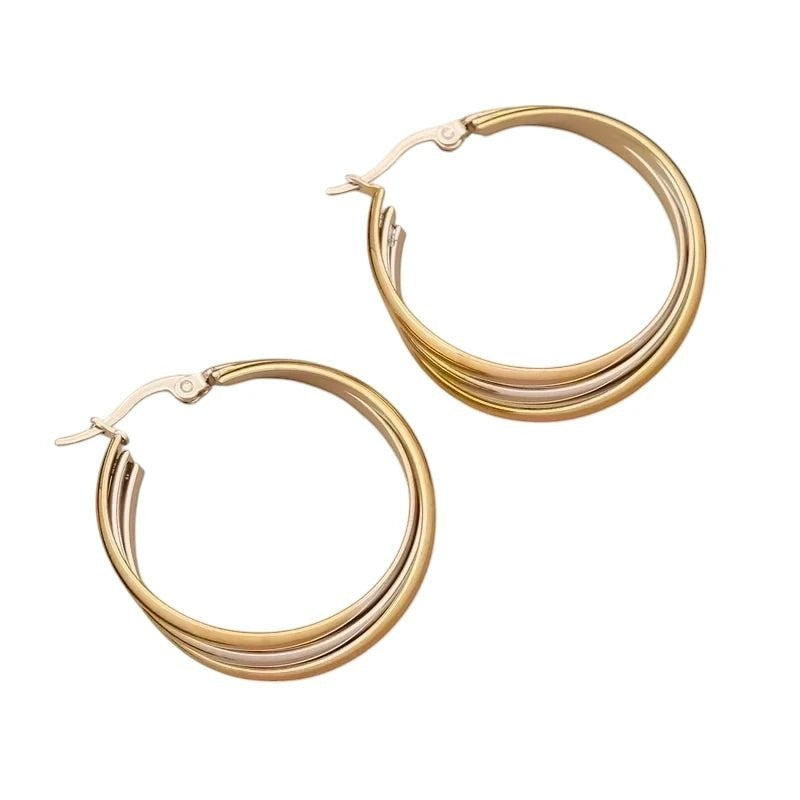 Triple Oorringen Rond Gekruist Bicolor - 35x15mm - oor6286 - 49845 - Oorringen kopen# - 35mm - alles - bicolor