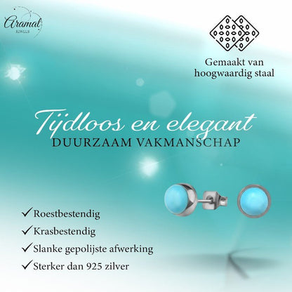 Turkoois Blauwe 6mm Oorbellen - Aramat Jewels - Oorbellen - cadeautip