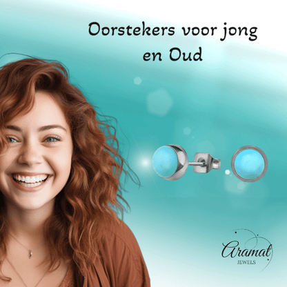 Turkoois Blauwe 6mm Oorbellen - Aramat Jewels - Oorbellen - cadeautip