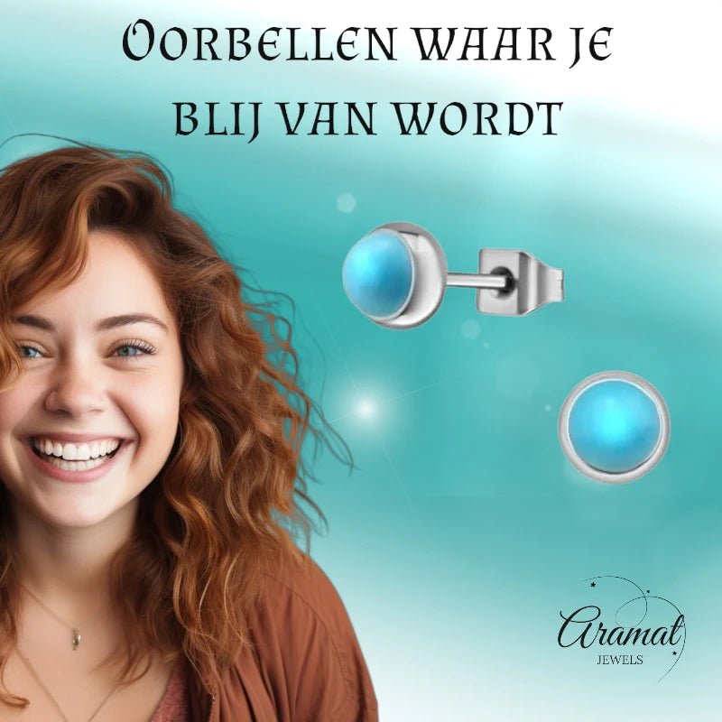 Turquoise Stalen Oorbellen – 5mm Zilverkleurig - oor1924 - 34482 - Oorbellen kopen# - 5mm - alles - blauw