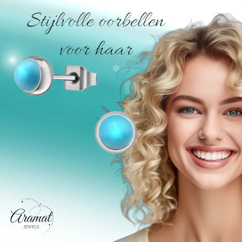 Turquoise Stalen Oorbellen – 5mm Zilverkleurig - oor1924 - 34482 - Oorbellen kopen# - 5mm - alles - blauw