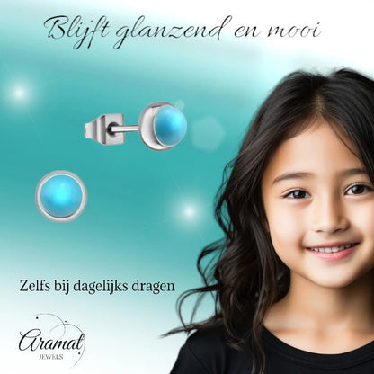 Turquoise Stalen Oorbellen – 5mm Zilverkleurig - oor1924 - 34482 - Oorbellen kopen# - 5mm - alles - blauw