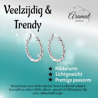 Twisted Hoepel Oorringen 30mm - Zilverkleurig - RVS - Creolen - Aramat Jewels - Oorringen - cadeautip