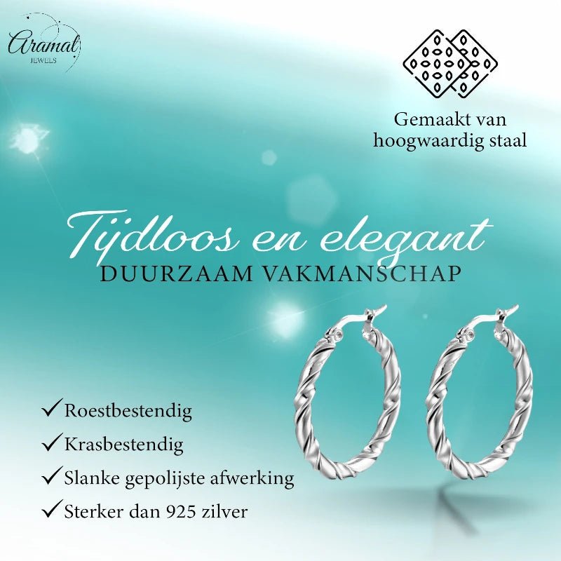 Twisted Hoepel Oorringen 30mm - Zilverkleurig - RVS - Creolen - Aramat Jewels - Oorringen - cadeautip