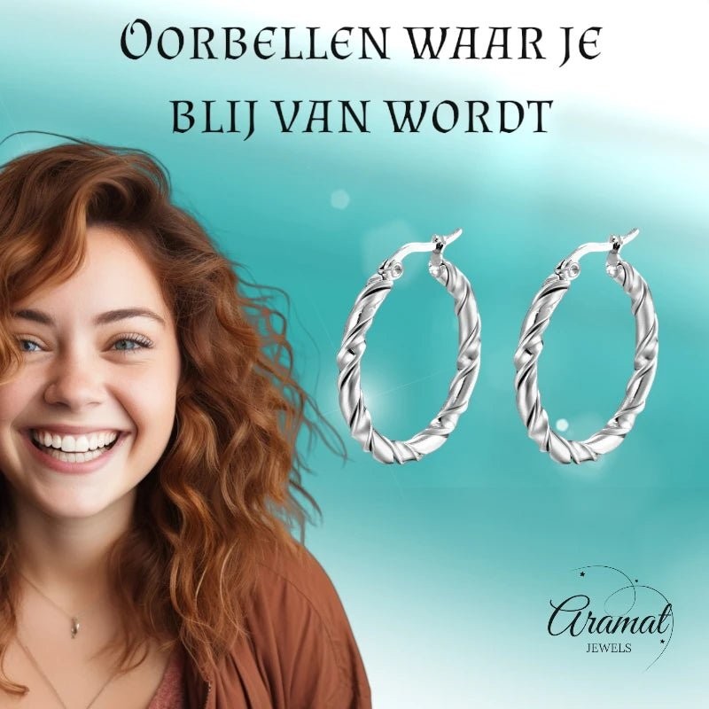 Twisted Hoepel Oorringen 30mm - Zilverkleurig - RVS - Creolen - Aramat Jewels - Oorringen - cadeautip