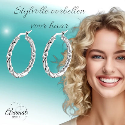 Twisted Hoepel Oorringen 30mm - Zilverkleurig - RVS - Creolen - Aramat Jewels - Oorringen - cadeautip
