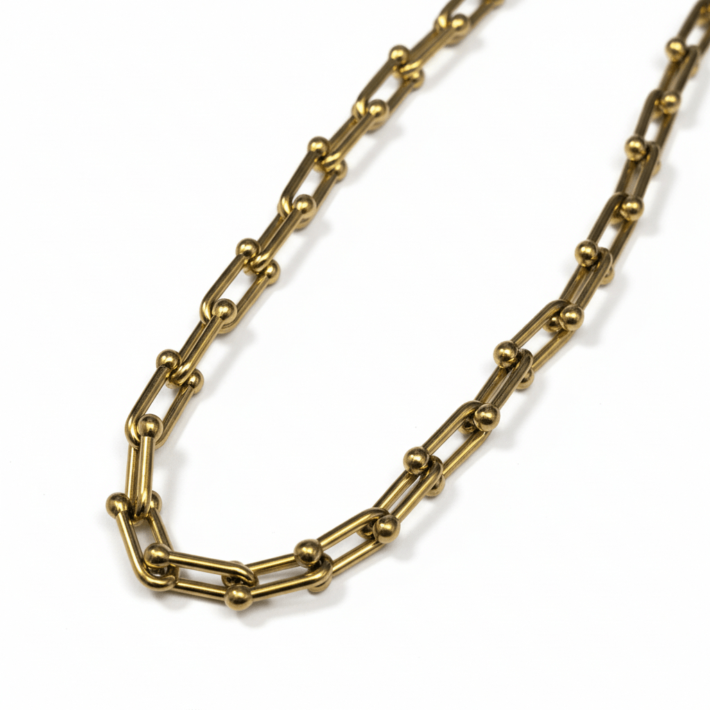 U - Schakel Ketting met Bolletjes 40+5cm - Staal - Aramat Jewels - RVS Sieraden - Halskettingen - cadeautip