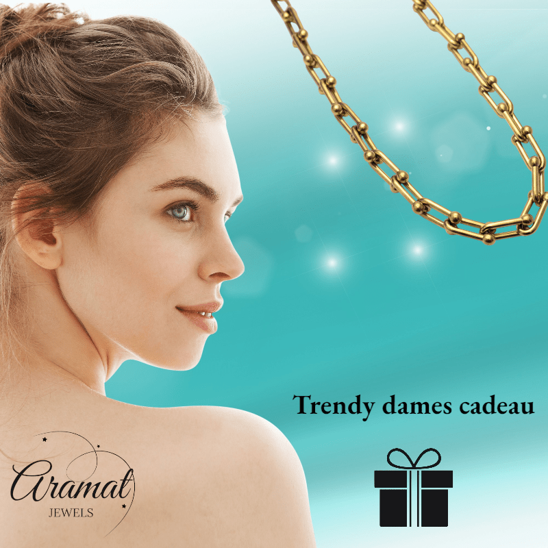 U - Schakel Ketting met Bolletjes 40+5cm - Staal - Aramat Jewels - RVS Sieraden - Halskettingen - cadeautip