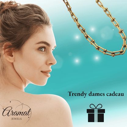 U - Schakel Ketting met Bolletjes 40+5cm - Staal - Aramat Jewels - RVS Sieraden - Halskettingen - cadeautip