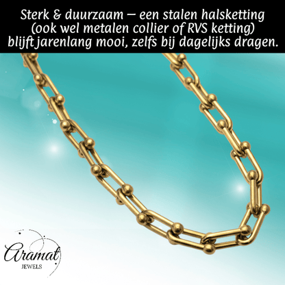 U - Schakel Ketting met Bolletjes 40+5cm - Staal - Aramat Jewels - RVS Sieraden - Halskettingen - cadeautip