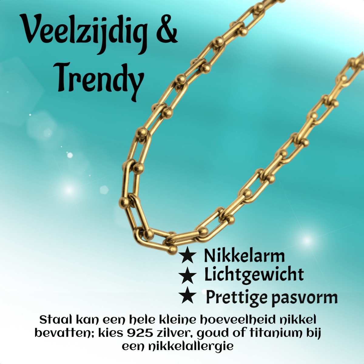 U - Schakel Ketting met Bolletjes 40+5cm - Staal - Aramat Jewels - RVS Sieraden - Halskettingen - cadeautip