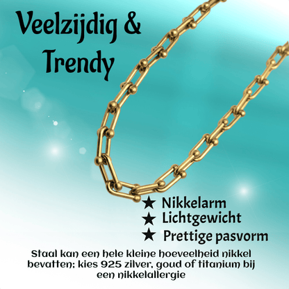 U - Schakel Ketting met Bolletjes 40+5cm - Staal - Aramat Jewels - RVS Sieraden - Halskettingen - cadeautip