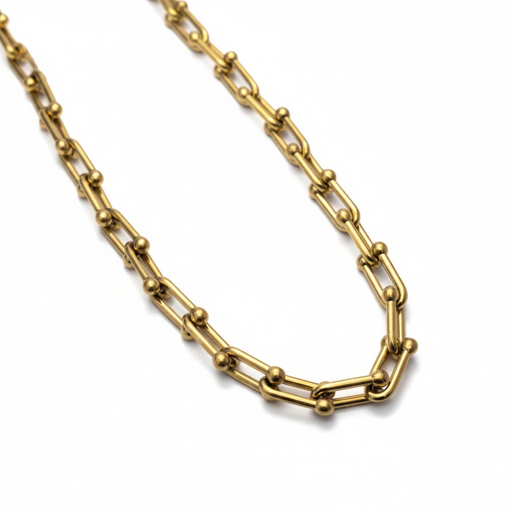 U - Schakel Ketting met Bolletjes 40+5cm - Staal - Aramat Jewels - RVS Sieraden - Halskettingen - cadeautip