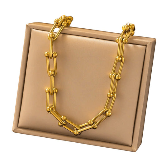 U - Schakel Ketting met Bolletjes 40+5cm - Staal - Aramat Jewels - RVS Sieraden - Halskettingen - cadeautip