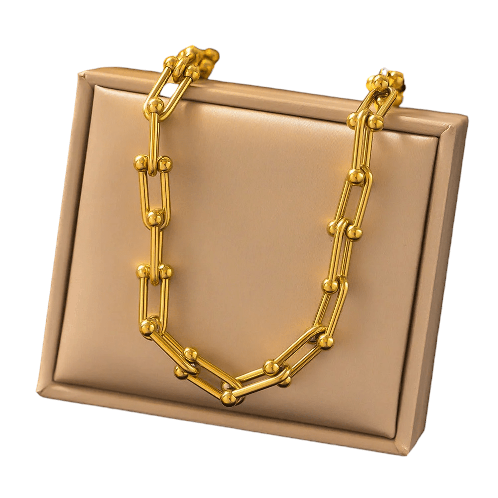 U - Schakel Ketting met Bolletjes 40+5cm - Staal - Aramat Jewels - RVS Sieraden - Halskettingen - cadeautip