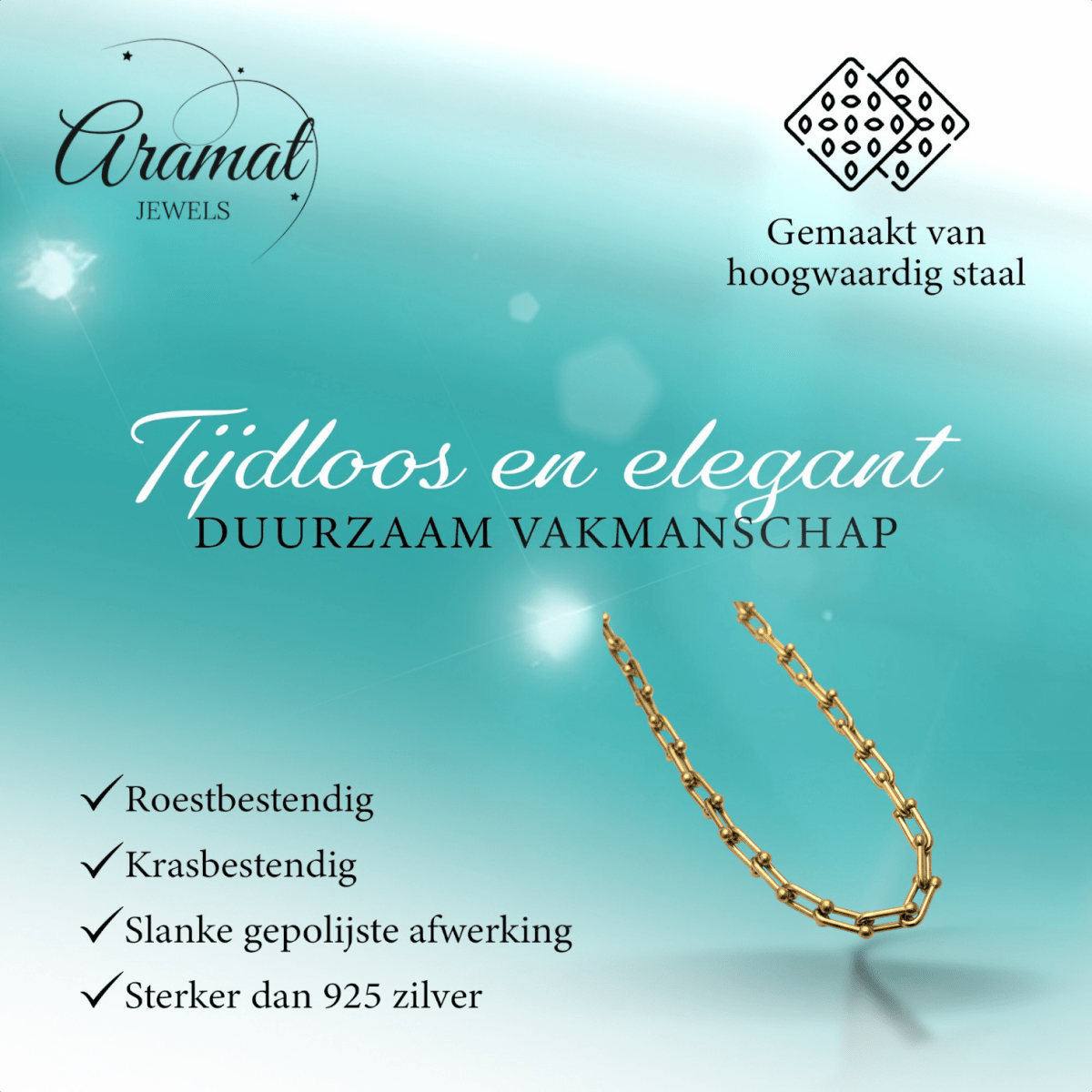 U - Schakel Ketting met Bolletjes 40+5cm - Staal - Aramat Jewels - RVS Sieraden - Halskettingen - cadeautip