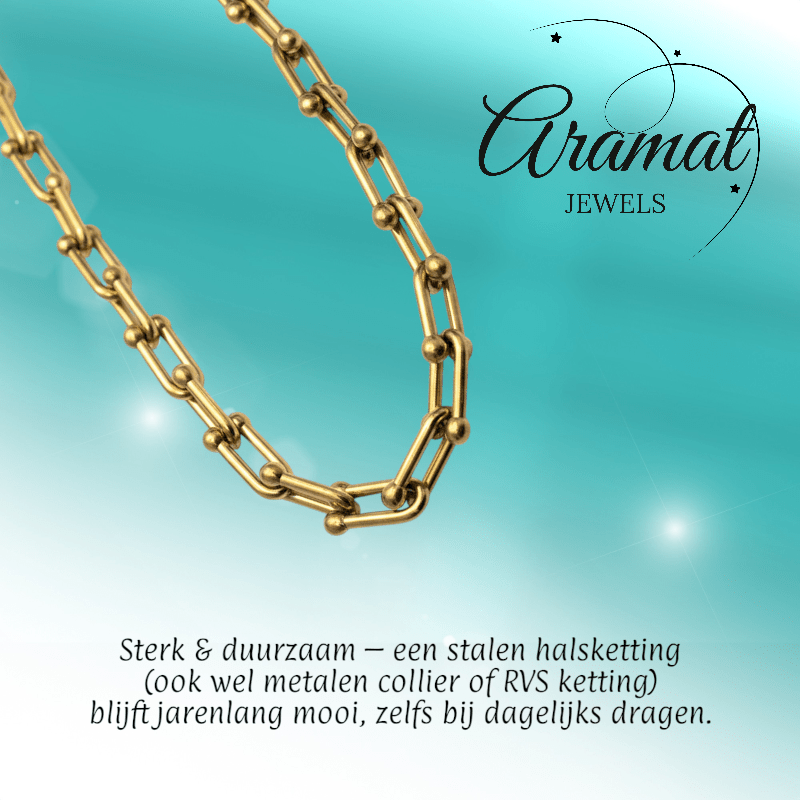 U - Schakel Ketting met Bolletjes 40+5cm - Staal - Aramat Jewels - RVS Sieraden - Halskettingen - cadeautip