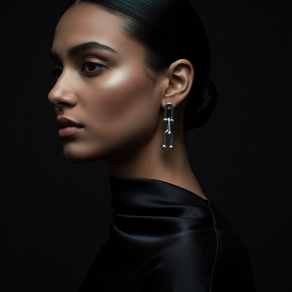 U - Schakel Oorbellen 35x8mm Staal - Aramat Jewels - Oorbellen - cadeautip