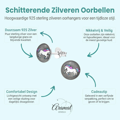 Unicorn Zilveren Oorbellen - Acryl Meisjes Cadeau - Aramat Jewels - Oorbellen - cadeautip