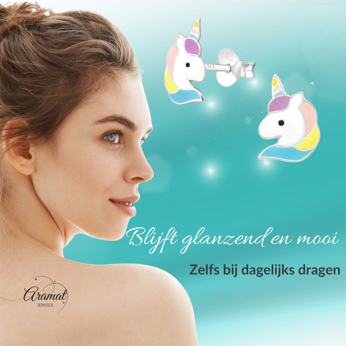 Unieke Zilveren Unicorn Oorbellen - Cadeautje Meisje - Aramat Jewels - Oorbellen - cadeautip