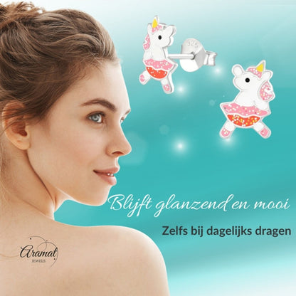 Unieke Zilveren Unicorn Oorbellen - Dansende Eenhoorn - Aramat Jewels - Oorbellen - cadeautip