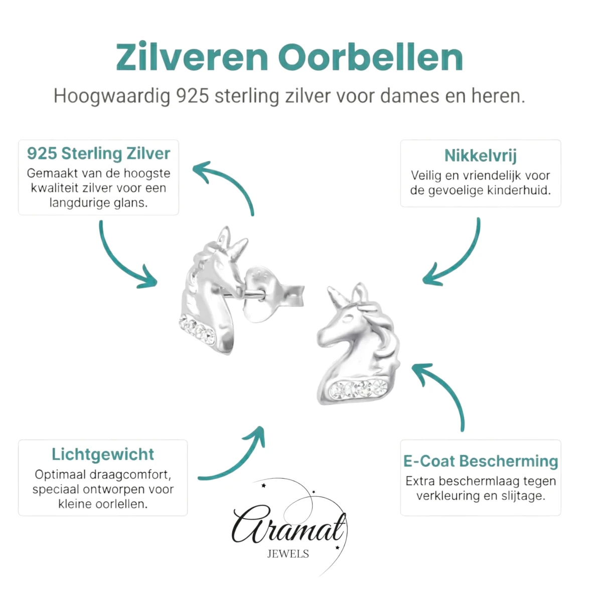 Unieke Zilveren Unicorn Oorbellen - Tijdloos & Stralend - Aramat Jewels - Oorbellen - cadeautip