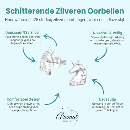 Unieke Zilveren Unicorn Oorbellen - Tijdloos & Stralend - Aramat Jewels - Oorbellen - cadeautip