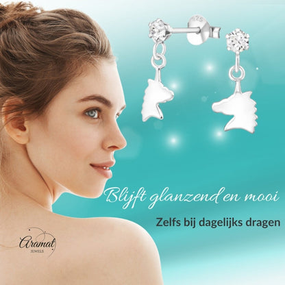 Unieke Zilveren Unicorn Oorknopjes - Cadeau - Aramat Jewels - Oorbellen - cadeautip