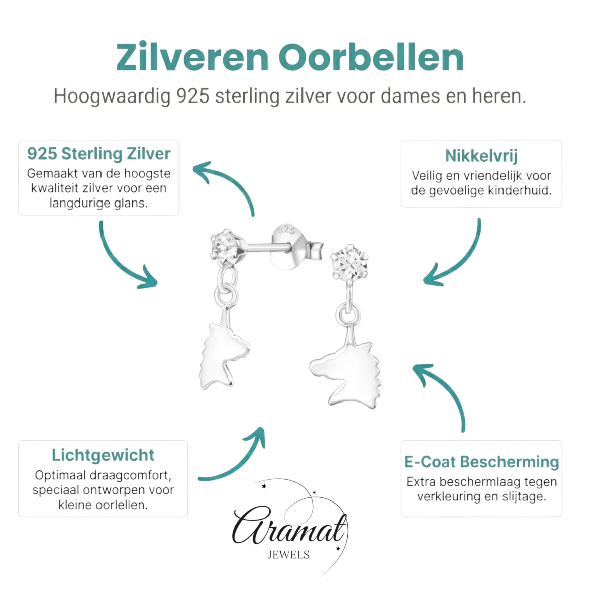 Unieke Zilveren Unicorn Oorknopjes - Cadeau - Aramat Jewels - Oorbellen - cadeautip