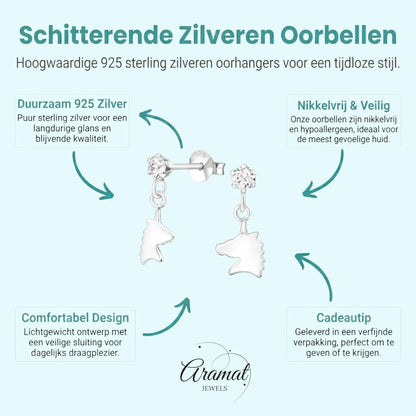 Unieke Zilveren Unicorn Oorknopjes - Cadeau - Aramat Jewels - Oorbellen - cadeautip
