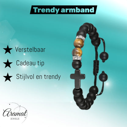 Verstelbare Armband Met Tijgeroog & Natuursteen - Aramat Jewels - Armbanden - cadeautip