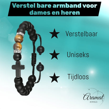 Verstelbare Armband Met Tijgeroog & Natuursteen - Aramat Jewels - Armbanden - cadeautip