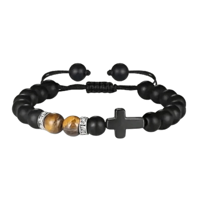 Een armband met een kruis en kralen