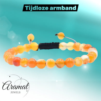 Verstelbare Armband Oranje Gestreept Agaat - Aramat Jewels - Armbanden - cadeautip